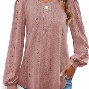 Women's Lace Long Sleeve Top - Pink
